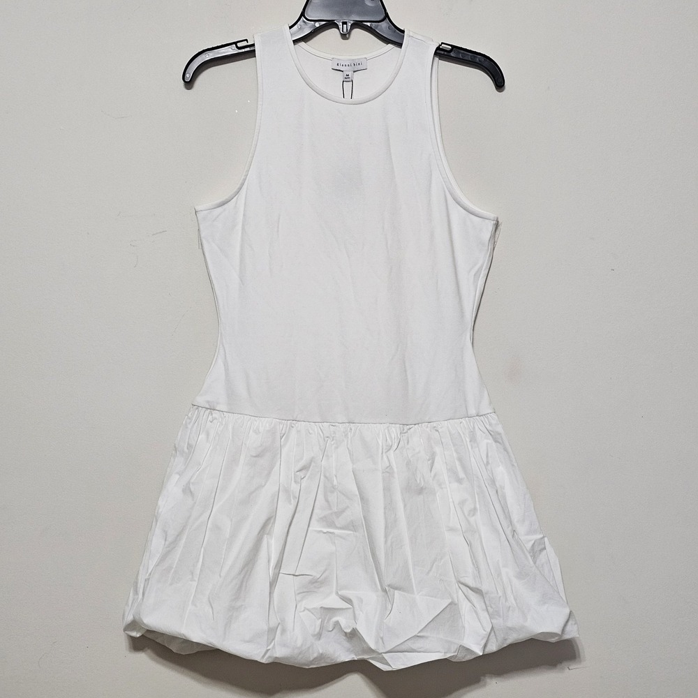 Gianni Bini Women Dress Medium White Mini Sleeveless Crew Neck Bubble Hem 474226